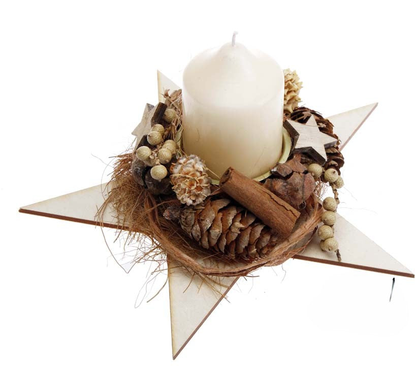 Holzstern Ø 20cm mit Kerze creme